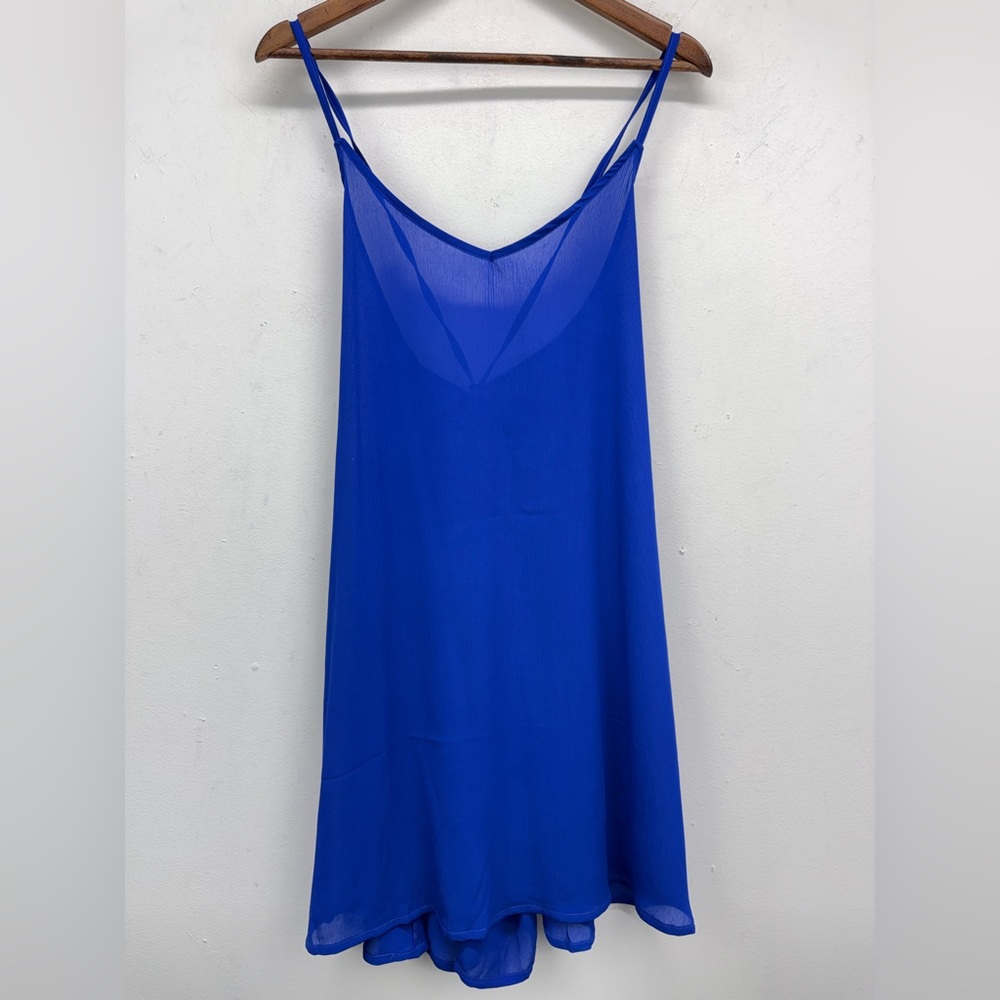 Catalonia One Size Women’s Blue Midi Chiffon V-neck Beach Coverup Dress NWT
